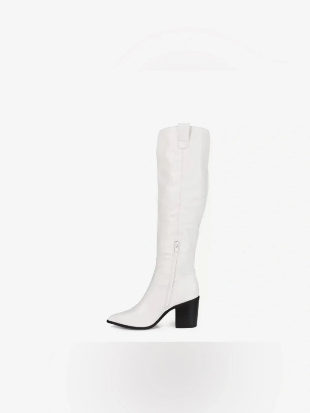 White Knee-High Pointed-Toe Block Heel Boots - Women